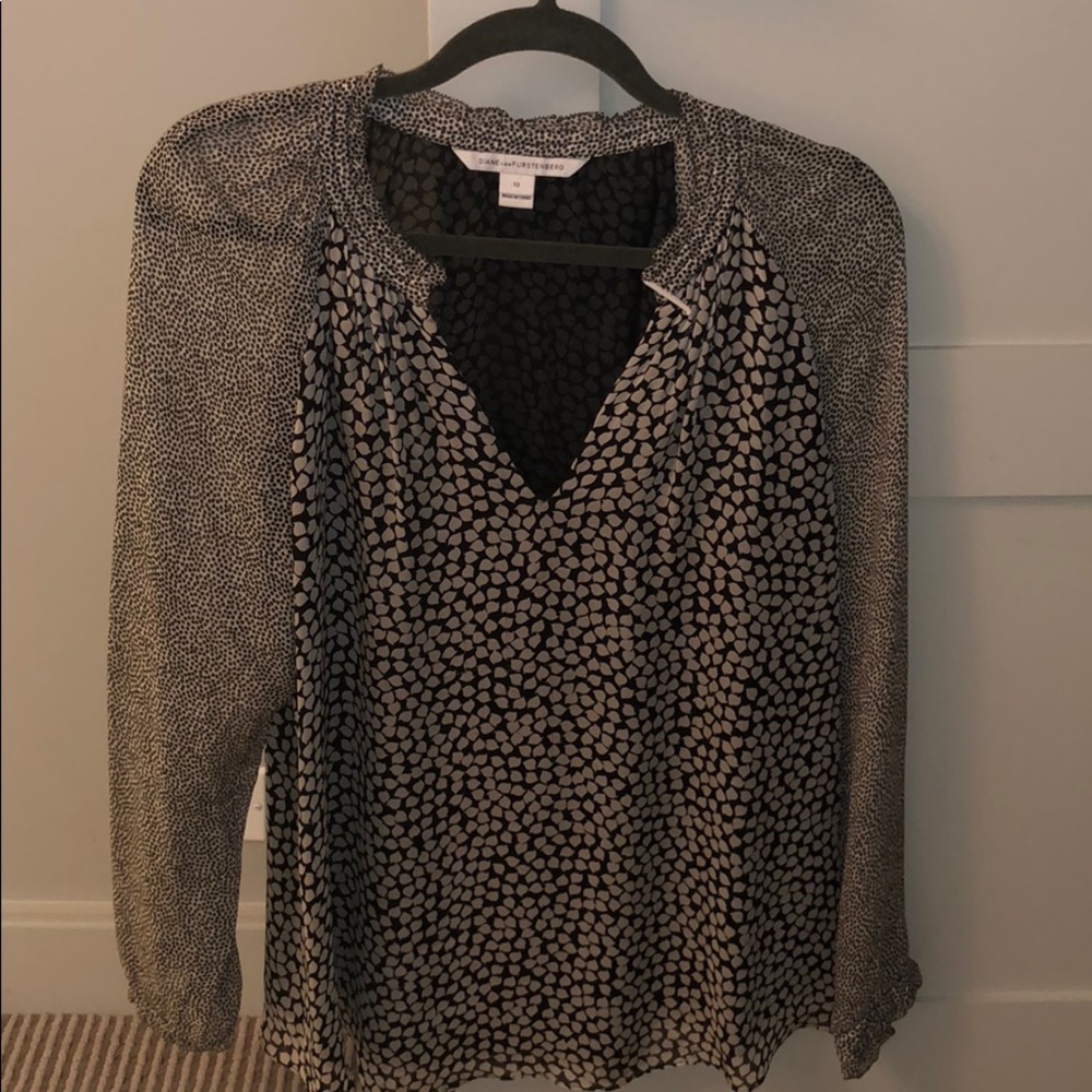 Black and white printed silk blouse